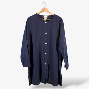 Coldwater Creek Navy Lagenlook Tunic Top Size 2X Linen Blend Button Front Casual